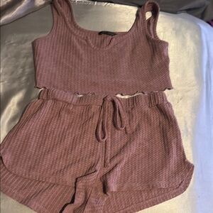 Pink Ribbed Tank and Shorts Set